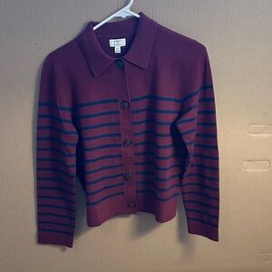 J. Crew Women's Burgundy and Navy Striped Cardigan